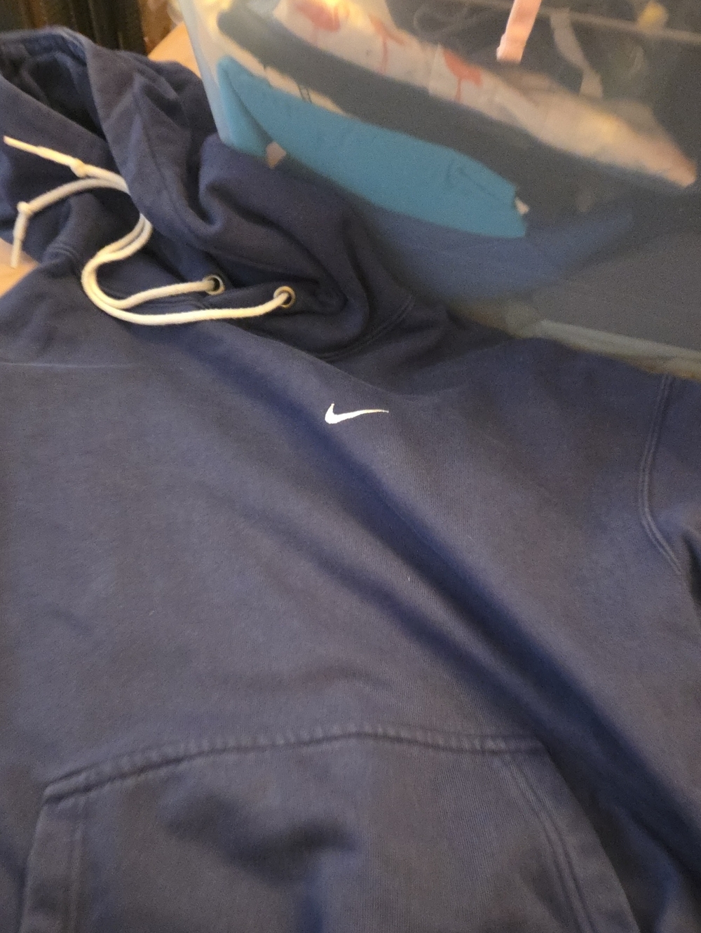Nike Navy Blue Pullover Hoodie with White Swoosh